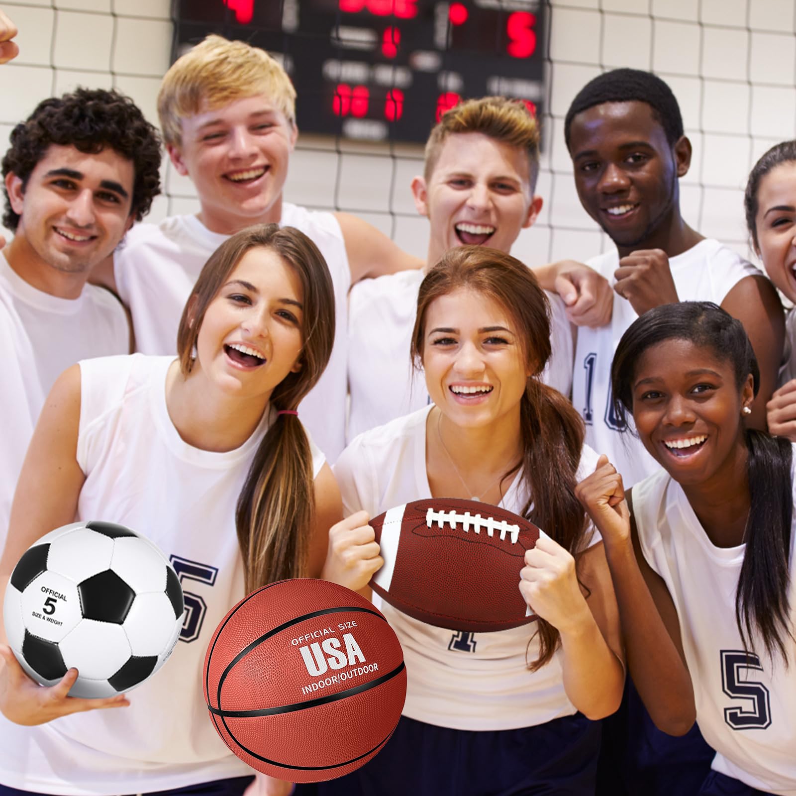 Juego deportivo de 3 pelotas deportivas que incluye tamaño oficial, fútbol, baloncesto, fútbol con bomba y bolsa de transporte para adolescentes y adultos, suministros de Navidad (marrón 6