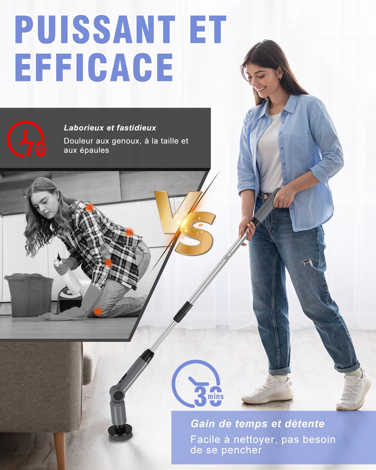 Brosse Nettoyage Electrique, [IPX8 Imperméable] Homtronics Brosse Rotative Nettoyage,Conception Pliant, avec Tige TéLescopique et 8 TêTes de Accessoires pour Salle De Bain,Voiture,Fenêtre,Douche