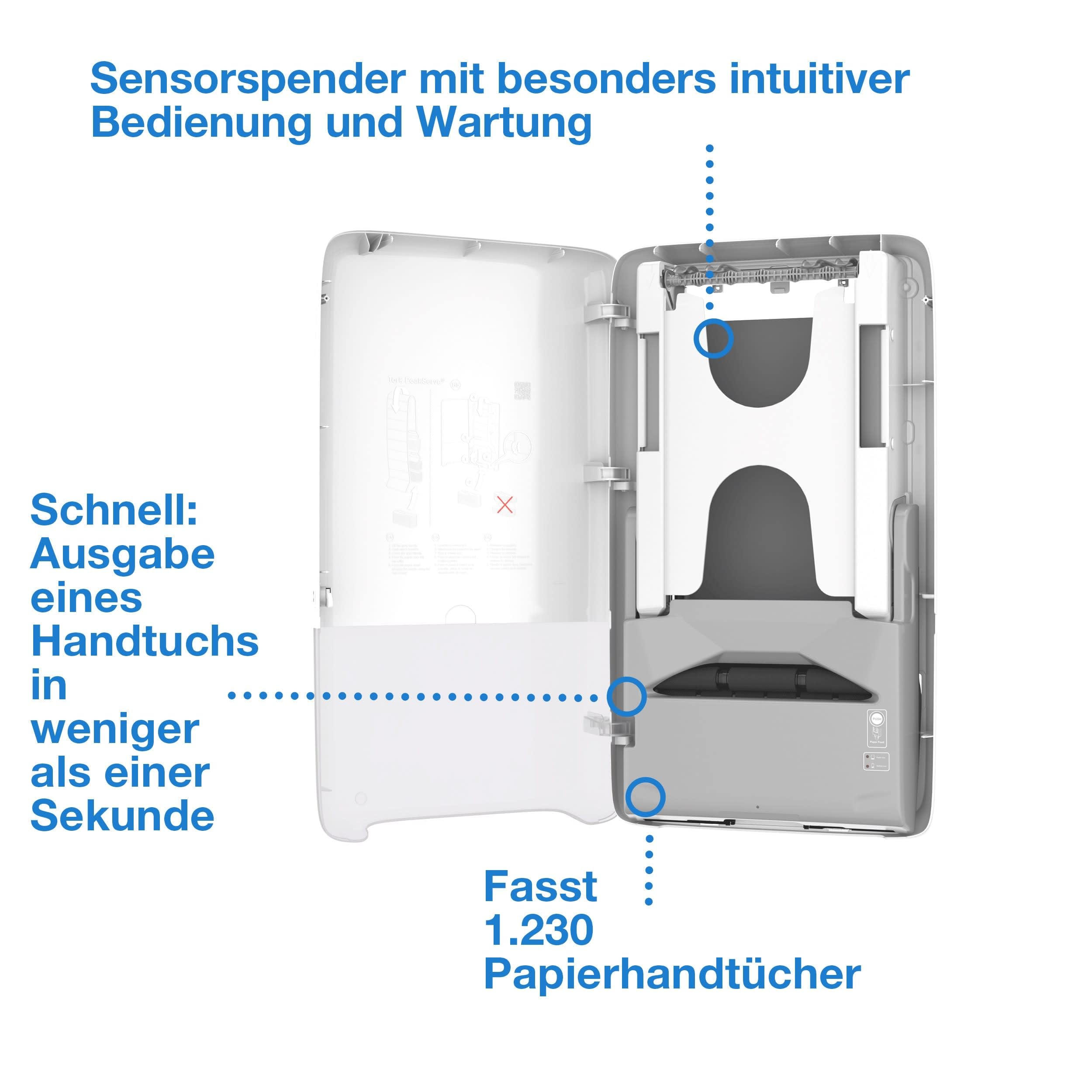 Tork PeakServe Automatik Spender H5, hohe Elevation Serie, 552504 | für Endlos-Papierhandtücher Weiß Kapazität