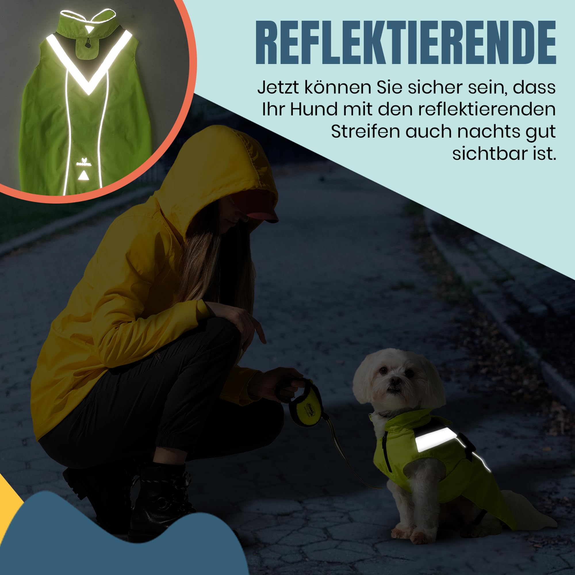 DOGOPAL Regenmantel Hund wasserdicht für kleine & große Hunde - Gelber Hunderegenmantel mit Reflektorstreifen - Wasserdichter Hundemantel, Regenschutz & Regenjacke (Gelb, S)