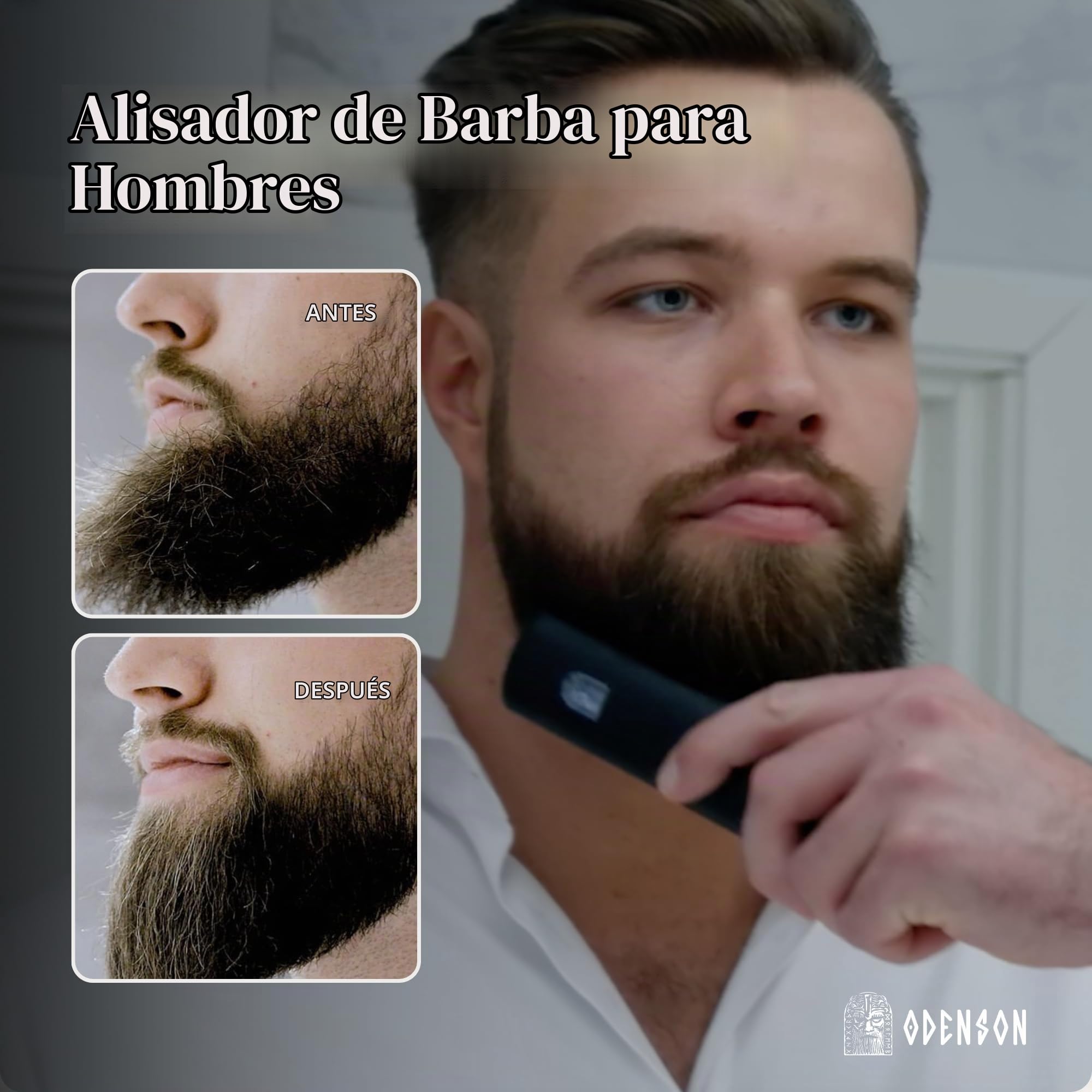 Odenson Beard Forger - Herramienta definitiva, cepillo y alisador térmico inalámbrico para barba y cabello, peine térmico para el cuidado y peinado de la barba