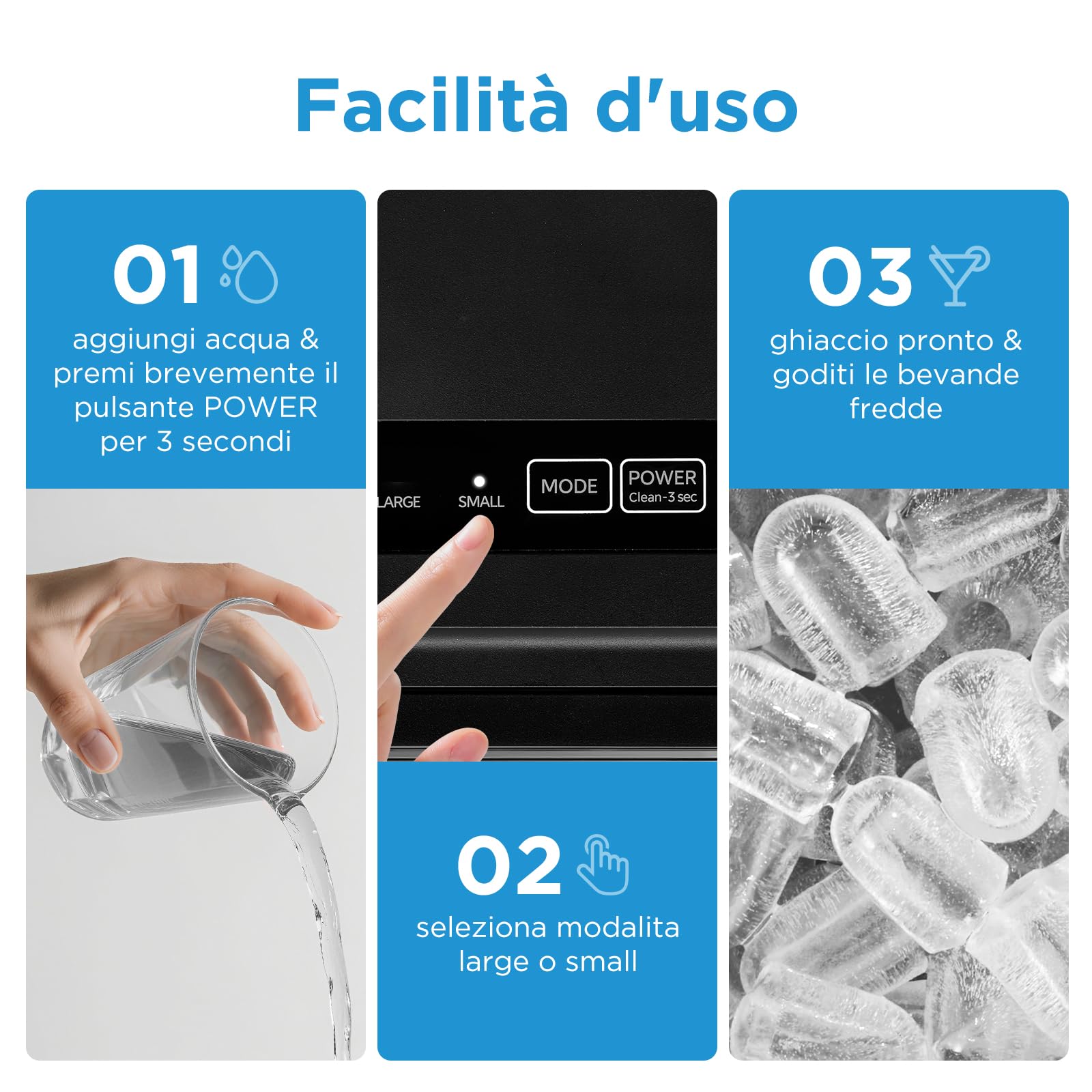 Midea MERI12BG30EU Macchina Ghiaccio 12kg/24h, 8 Cubetti in 6min, Nero | Autopulente, 2 Dimensioni Cubetti, Paletta e Cestello Inclusi, Portatile, Per Casa e Cucina, Rapida