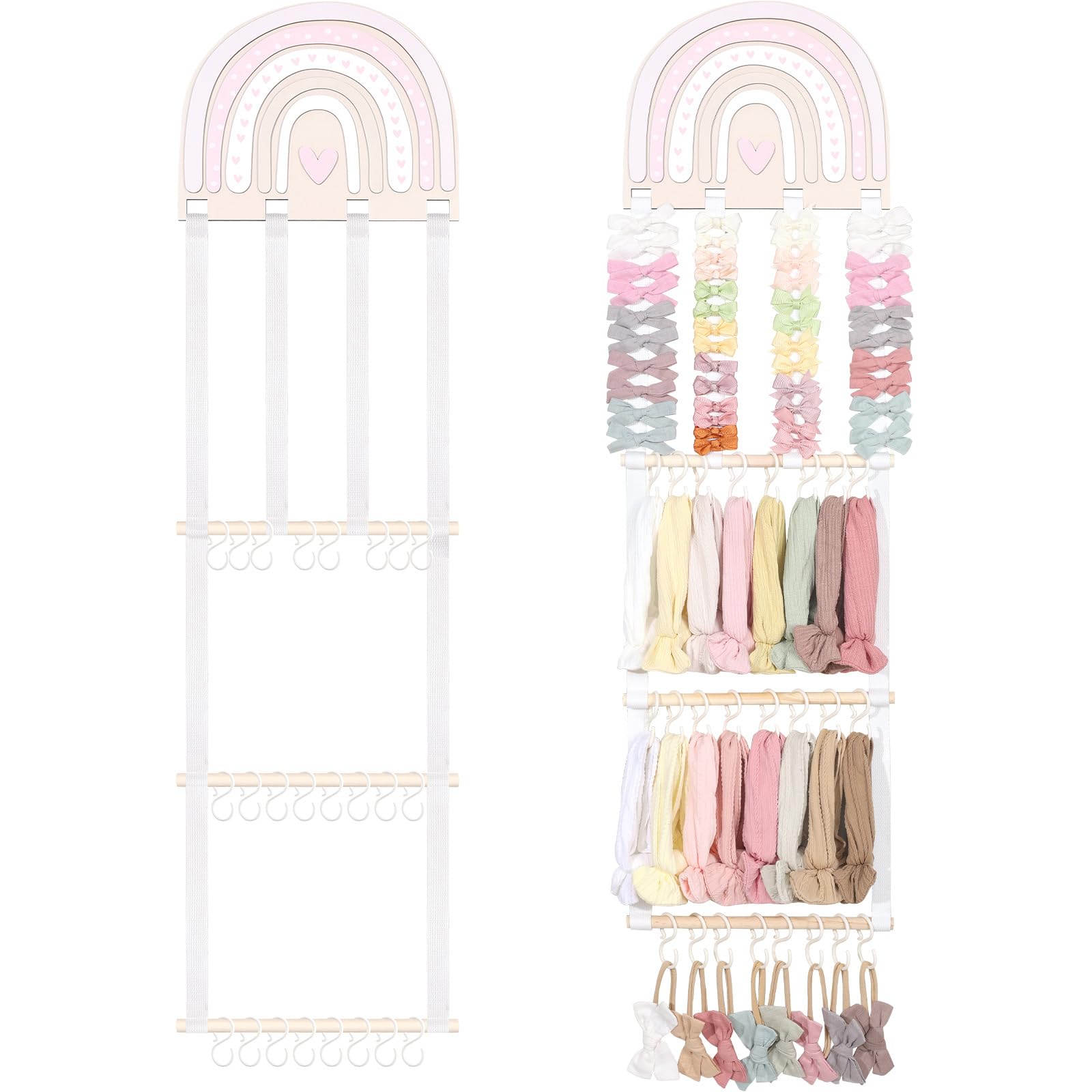 POVETIRE Headband Holder Bow Holder for Girls Hair Bows,Rainbow Hair Accessories Organizer Storage Wall Hanging Display for Nursery Toddler Girls Room