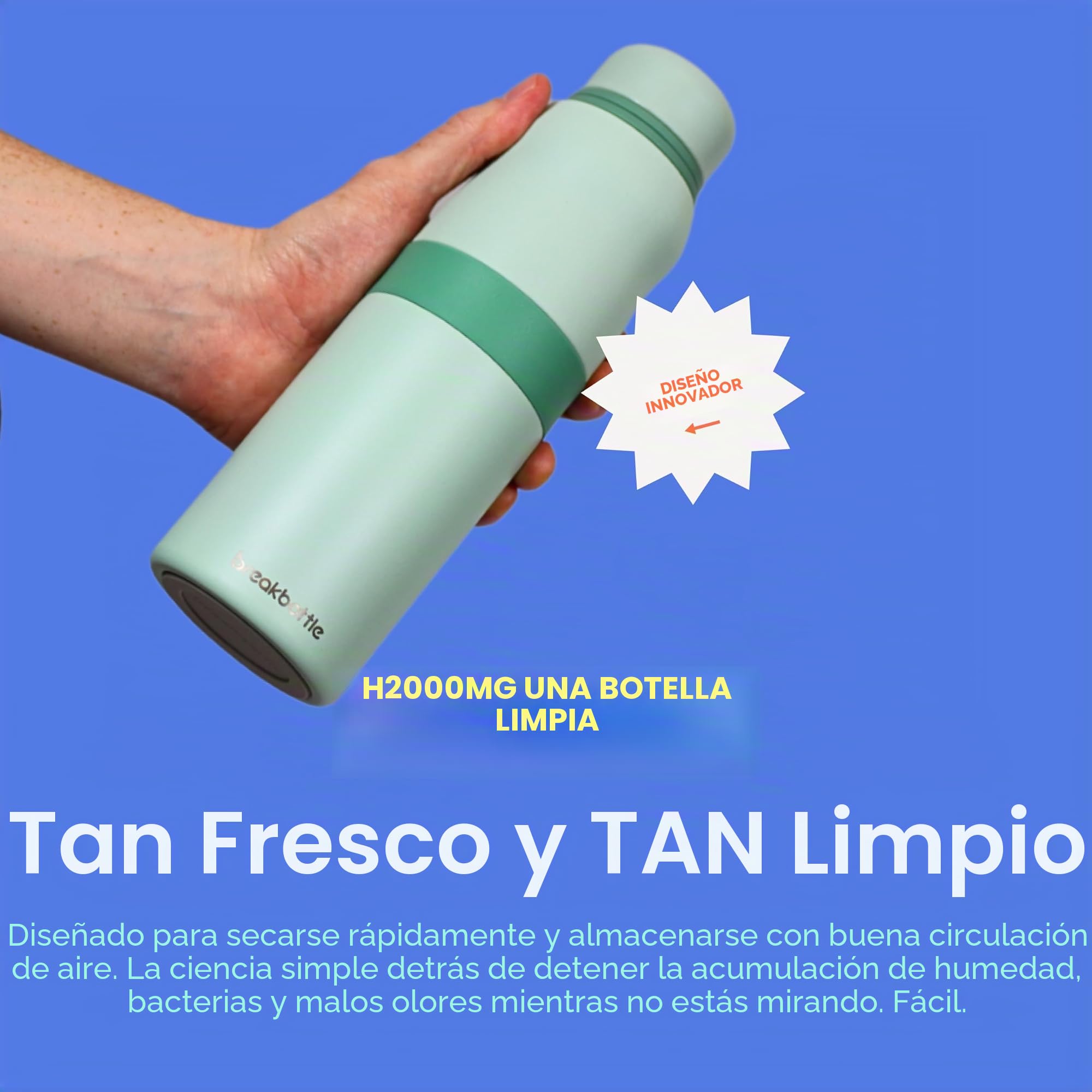 Botella de agua reutilizable aislada fácil de limpiar, ecológica, sin olor y sabor fresco, Seamint - 550 ml