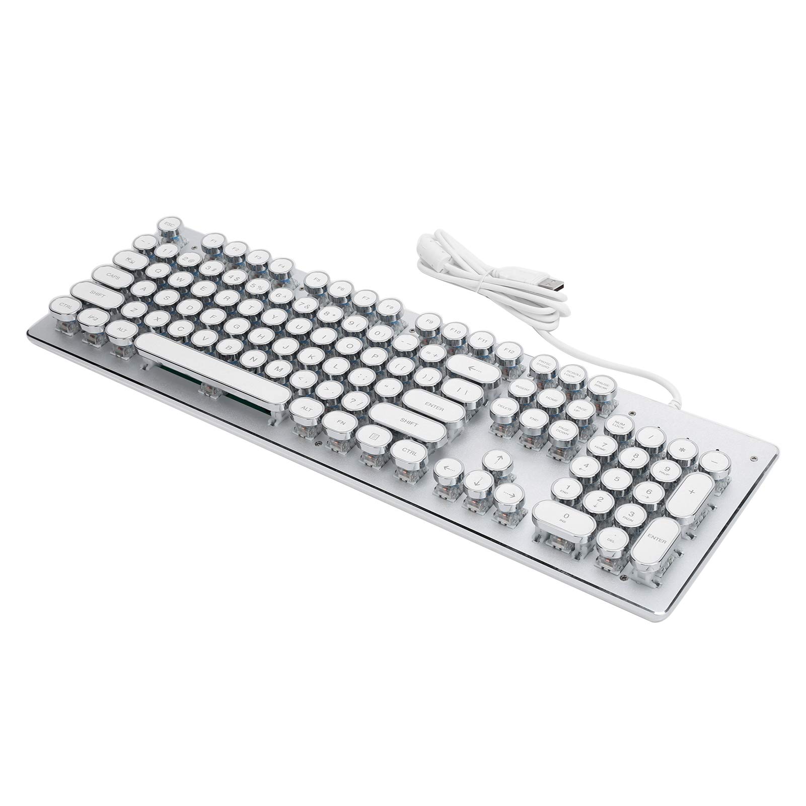 Cryfokt Retro Przewodowa Mechaniczna Klawiatura do Gier z Klawiszem z Mieszanym światłem Trwała do Komputerów Stacjonarnych i Laptopów Materiał ABS (WHITE)