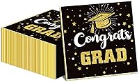 Vista 1 de Servilletas de fiesta de graduación negras y doradas 2025 Servilletas de graduación de felicitaciones de graduación con temática de felicitación
