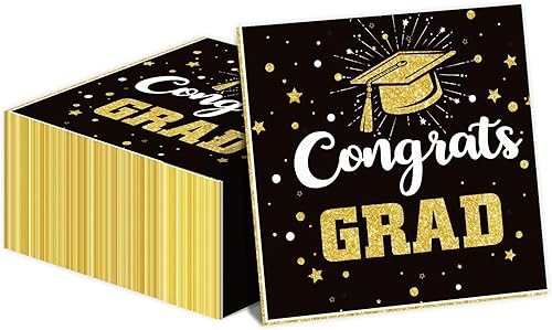 Servilletas de fiesta de graduación negras y doradas 2025 Servilletas de graduación de felicitaciones de graduación con temática de felicitación de