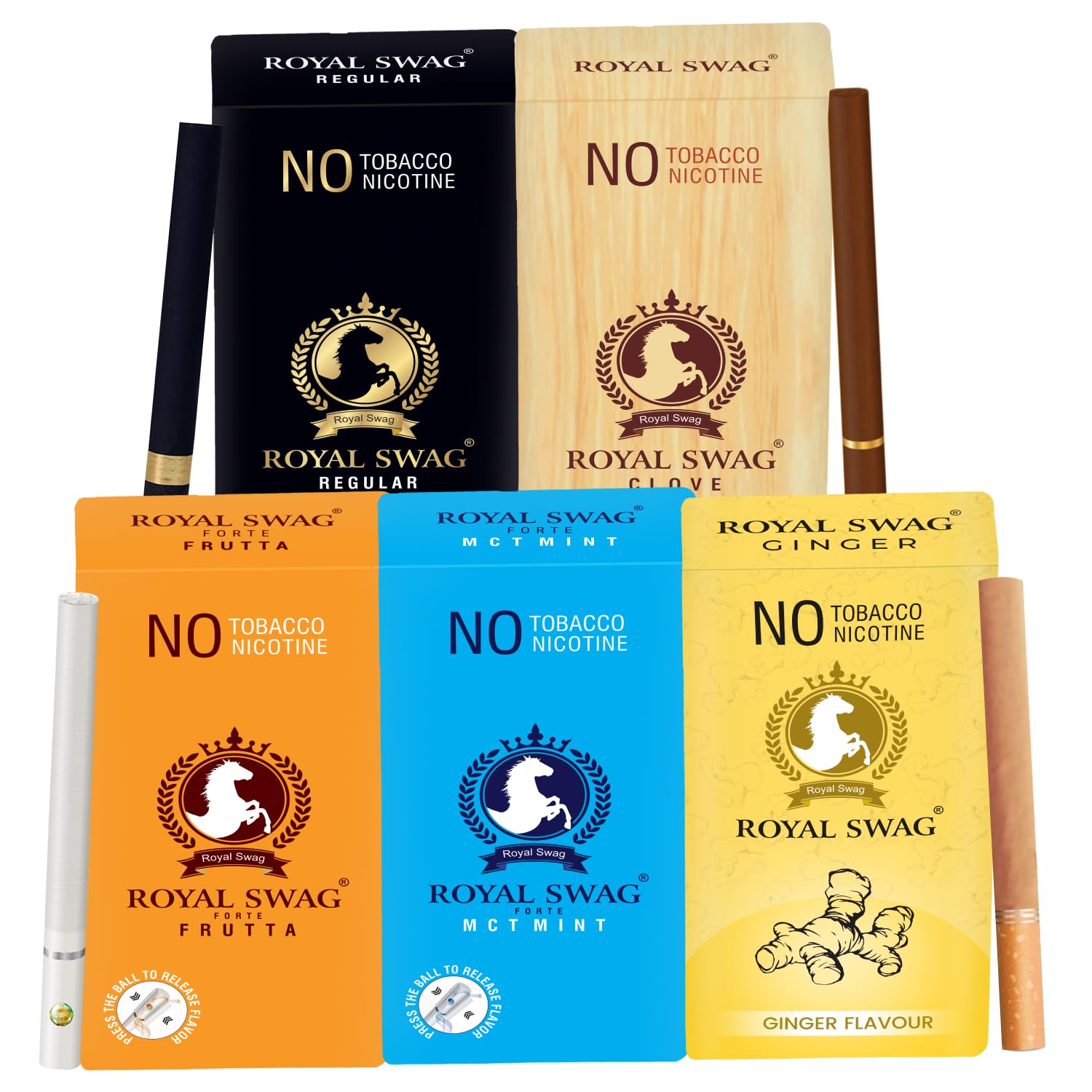 ROYAL SWAG Natural Herbal Cigarettes Regular, Clove, Frutta, Mint, Ginger Flavour (50 Sticks) Ayurvedic Herbs Additives and Chemicals 100% Tobacco-Free and Nicotine-Free