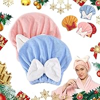 Vista 9 de 2 piezas de gorras de secado de cabello de microfibra, nueva toalla de pelo absorbente de Navidad 2026 para cabello húmedo de mujer, toalla de pelo