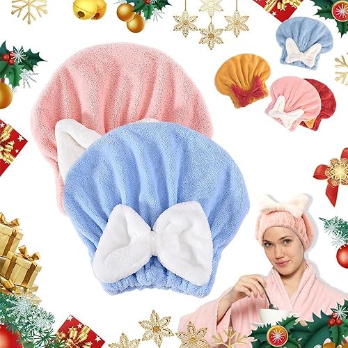 Miniatura 10 de 2 piezas de tapas para secado de cabello de microfibra, nueva toalla de cabello absorbente de Navidad 2026 para cabello húmedo de mujer, toallas