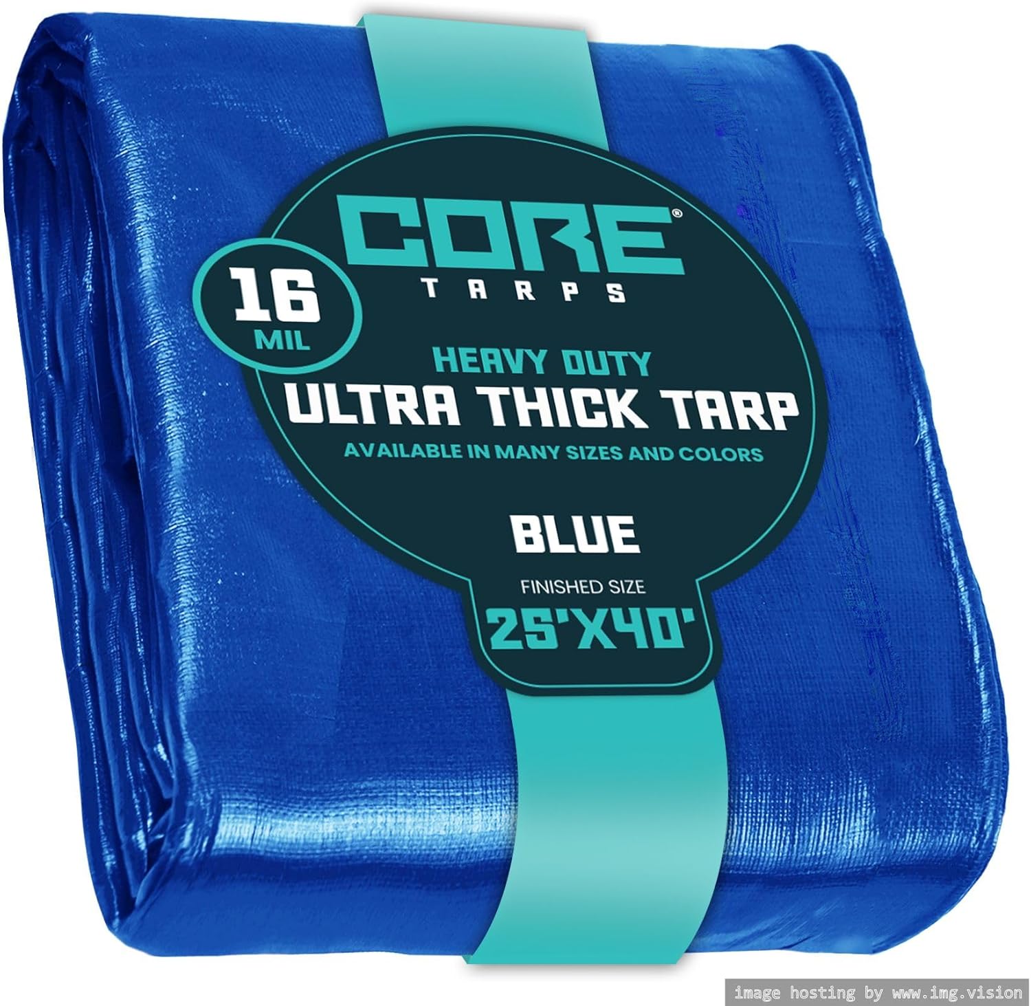 Core Tarps Extra Heavy Duty 16 Mil Tarp Cover, Waterproof, UV Resistant, Rip and Tear Proof, Poly Tarpaulin with Reinforced Edges for Roof, Camping, Patio, Pool, Boat (Blue 25 X 40)