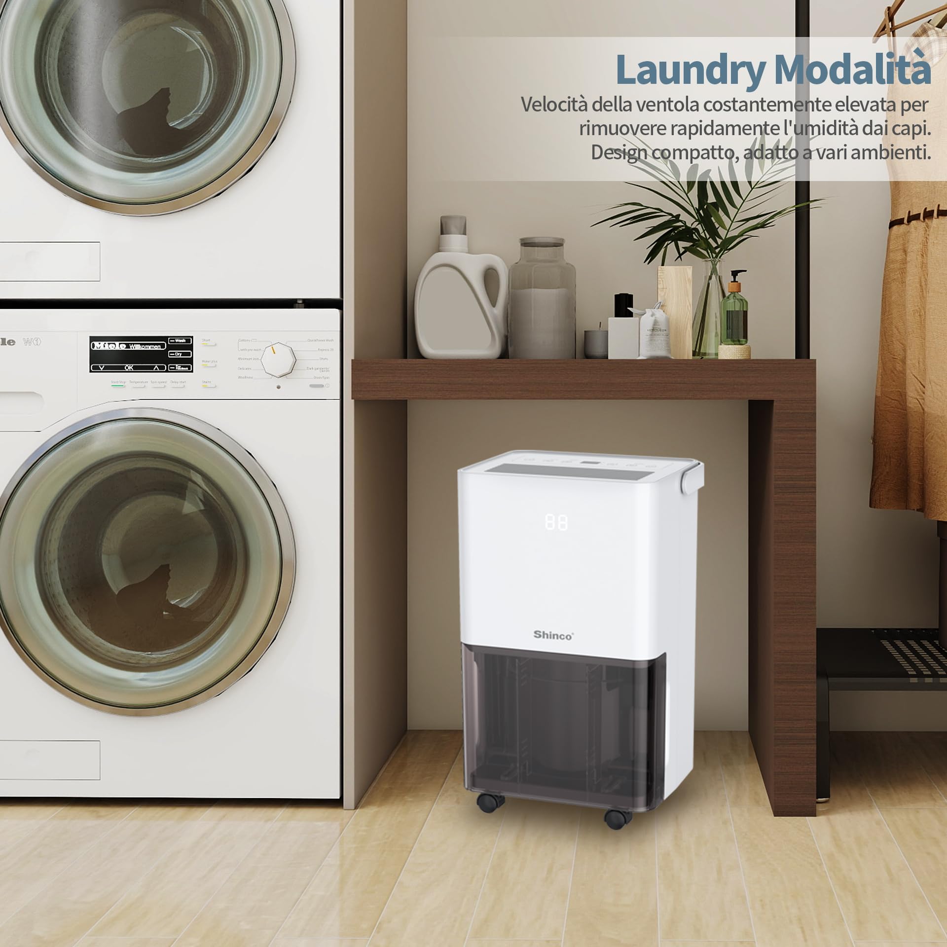 SHINCO Deumidificatore d'aria Silenzioso 10L/Giorno, Per Max 15㎡, Funzione di Deumidificazione, Purificazione, Asciugatura Biancheria, Timer 24 ore, Serbatoio dell'acqua Trasparente