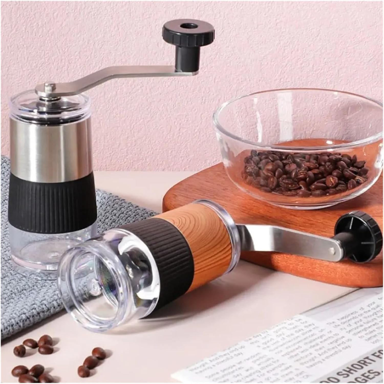 Compatible For Hand Cranking Manual Coffee Grinder Adjustable Handheld Mill Transparent Body Ceramic Grinding Core(Brown)
