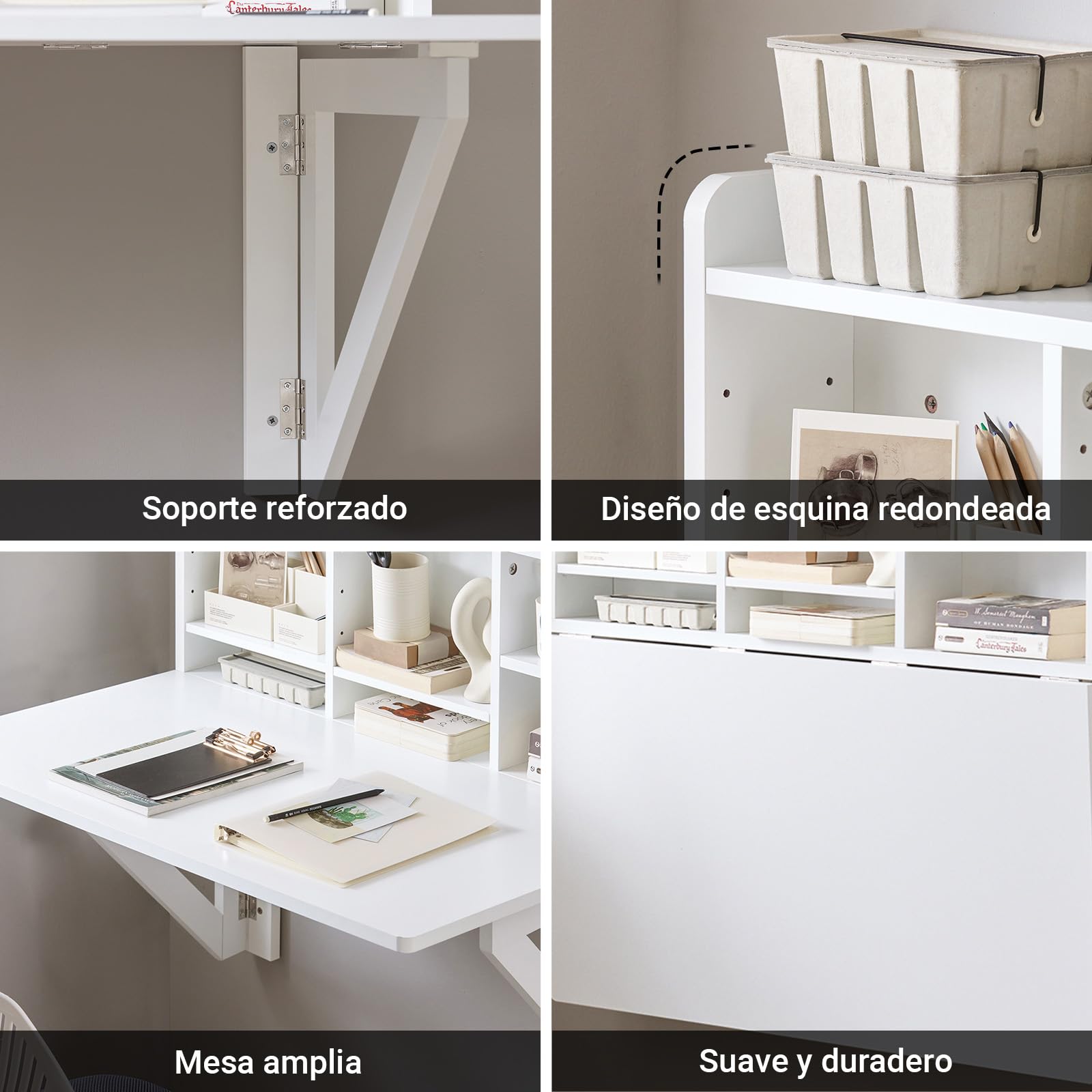SoBuy Mesa Plegable de Pared con estantería, Mesa de Cocina Plegable Auxiliar, Mesa Comedor Blanca para Cocina pequeña, Mesa de Pared abatible 90x60 cm, 90x78x60 cm FWT07-II-W