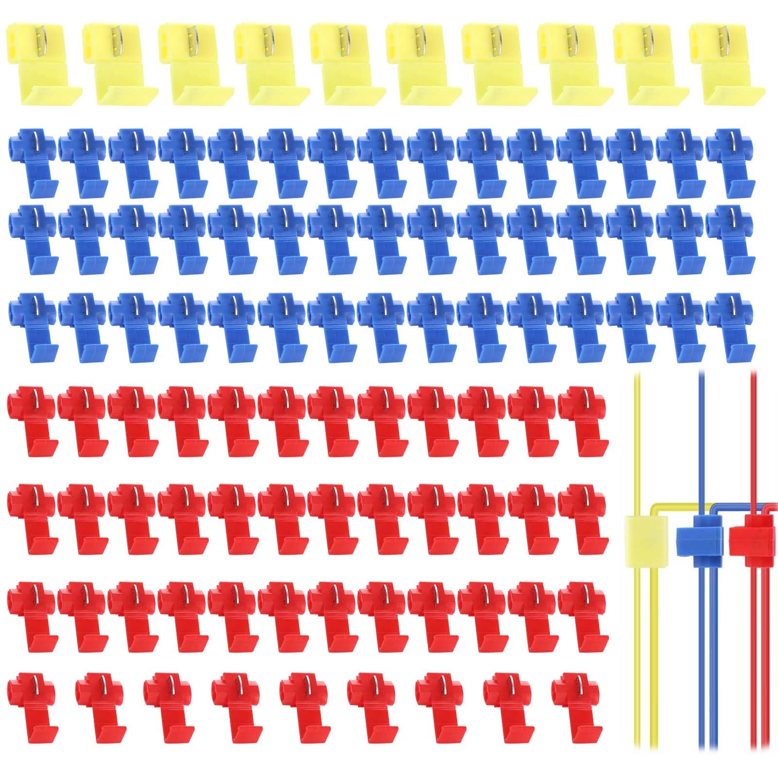 100 Pcs Electric Wire Connectors, Red, Blue, Yellow, for 14-22 AWG Wires