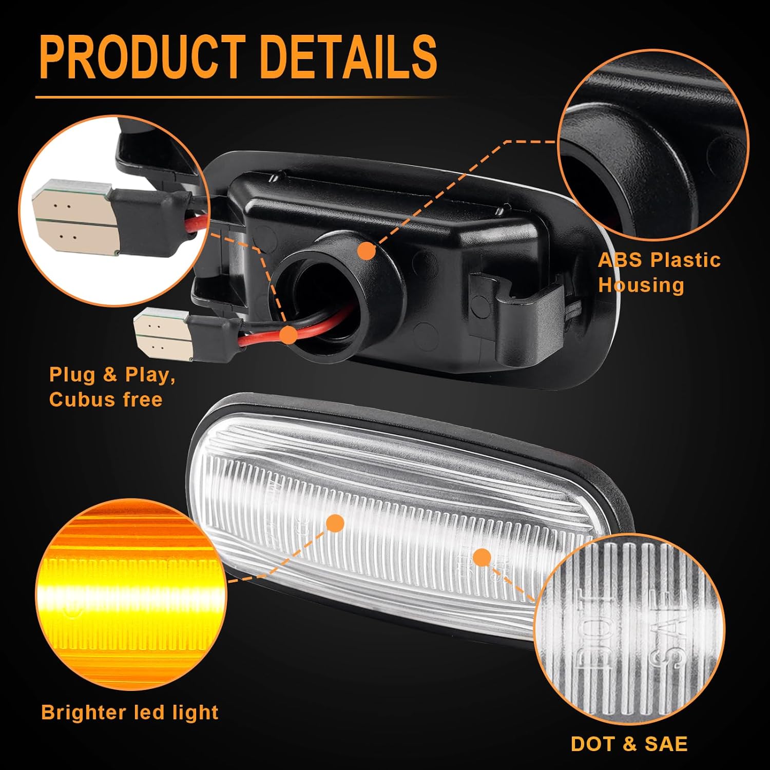 LED Dually Fender Side Marker Lights for 2003-2009 Dodge RAM 2500 | 3500, Amber Front Red Rear Fender Bed Side Marker Lights, Left/Right Side Bumper Marker Lamps, Clear Lens 4PCS