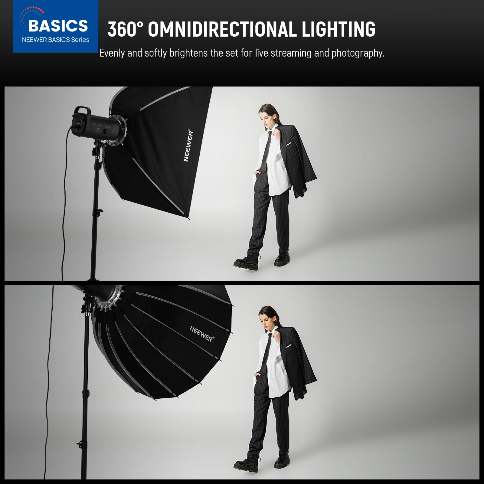 NEEWER Basics zestaw paraboliczny softbox, 100 cm, szybkie zapięcie, Bowens Mount Softbox z dyfuzorami świetlnymi, kompatybilne z Godox, kompatybilne z Aputure 600d Studio, nagrywanie wideo