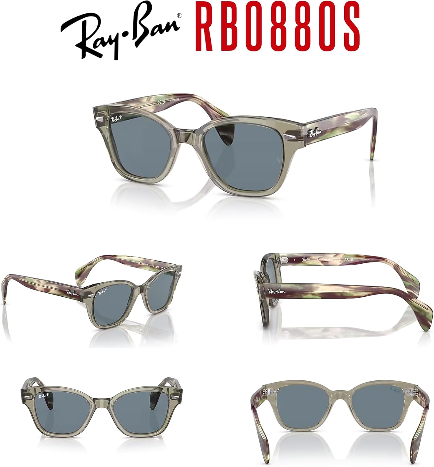 Ray-Ban RB0880S Square Sunglasses for Men for Women +BUNDLE with ACCESSORY EYEWEAR KIT