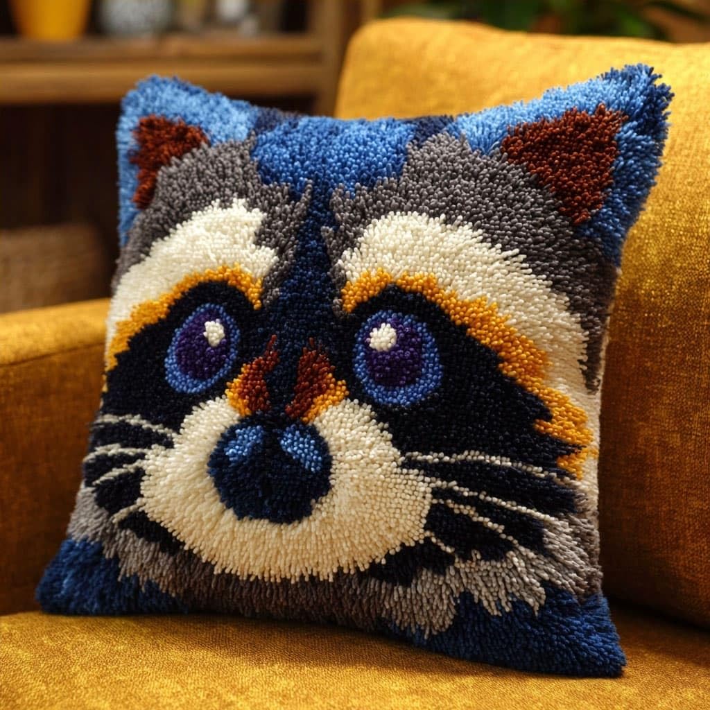 WallustrioaW Latch Hook Cushion Kits,Animal Raccoon