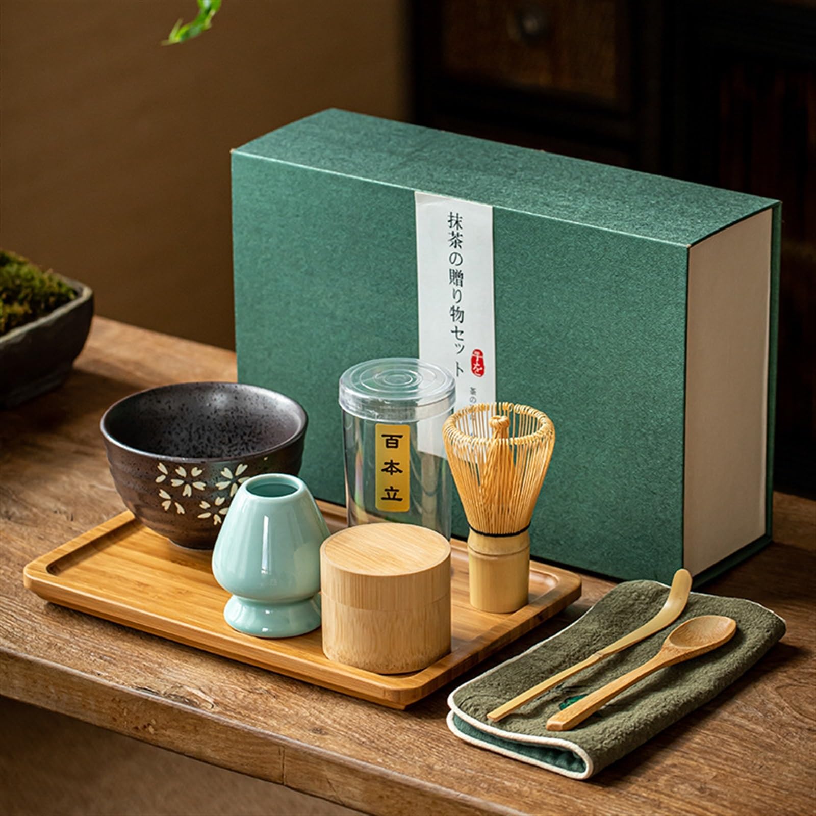 Confezione Regalo Frustino Matcha Adatto per Sala da tè Caffetteria Matcha Set Come Regalo per Le Feste Matcha Kit(8-Piece Gift Box Set-A)