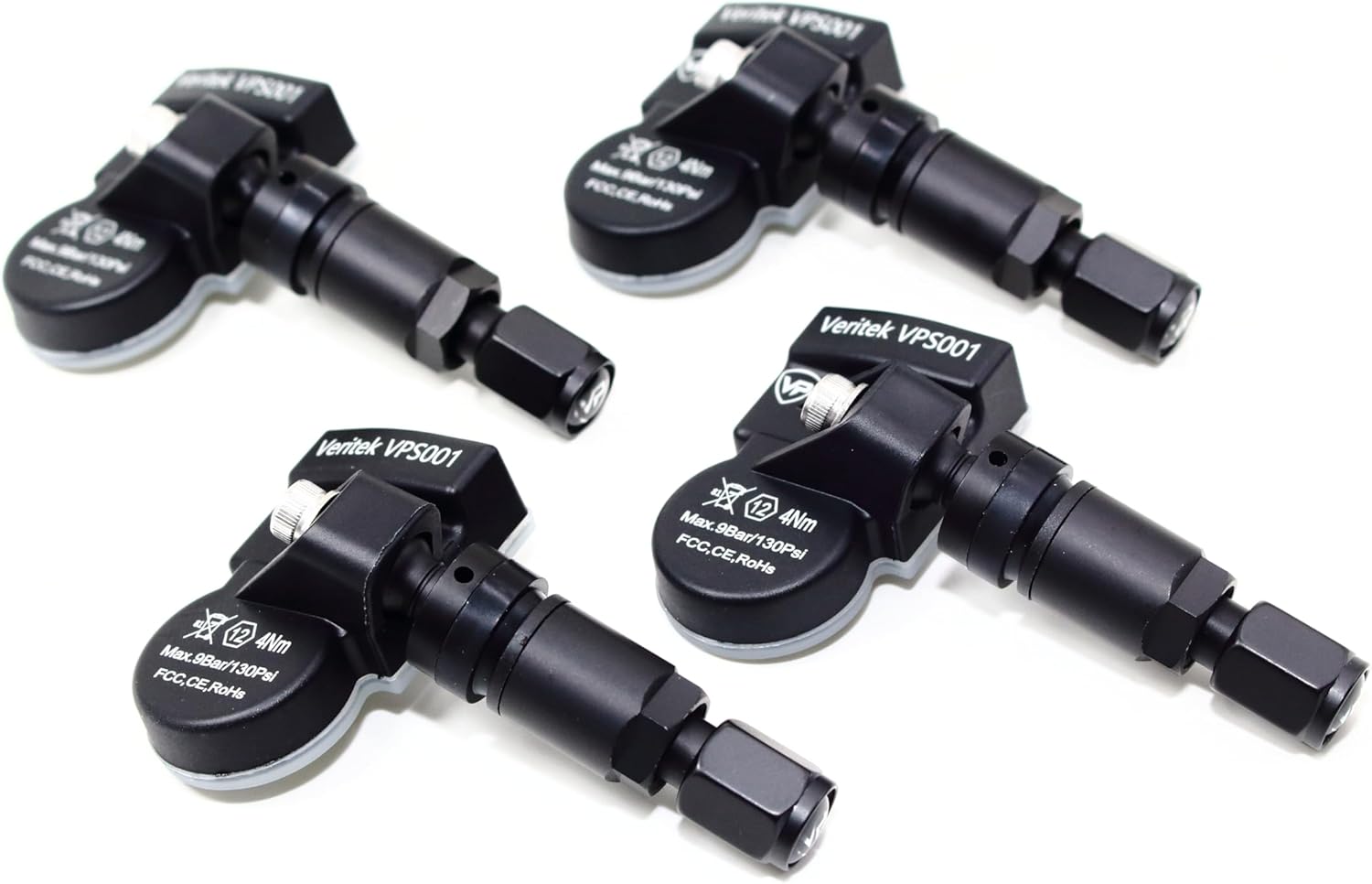 Set of 4 MXSA001 TPMS 433mhz Tire Pressure Sensors for Jeep RAM Replaces 68157568AB 68249197AA 68239720AA w/Matte Black Aluminum Valve Stems
