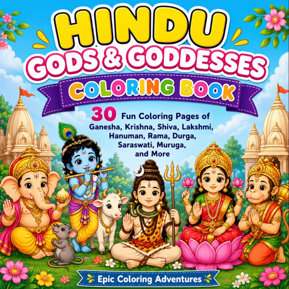 Hindu Gods & Goddesses Coloring Book: 30 Fun Coloring Pages of Ganesha, Krishna, Shiva, Lakshmi and Other Divine Figures