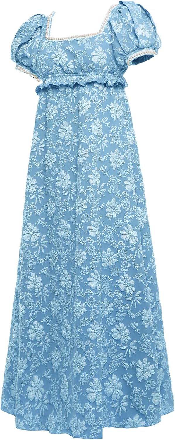 Regency Dresses for Women Luxurious Pearl Puff Victorian Dress - Image 4
