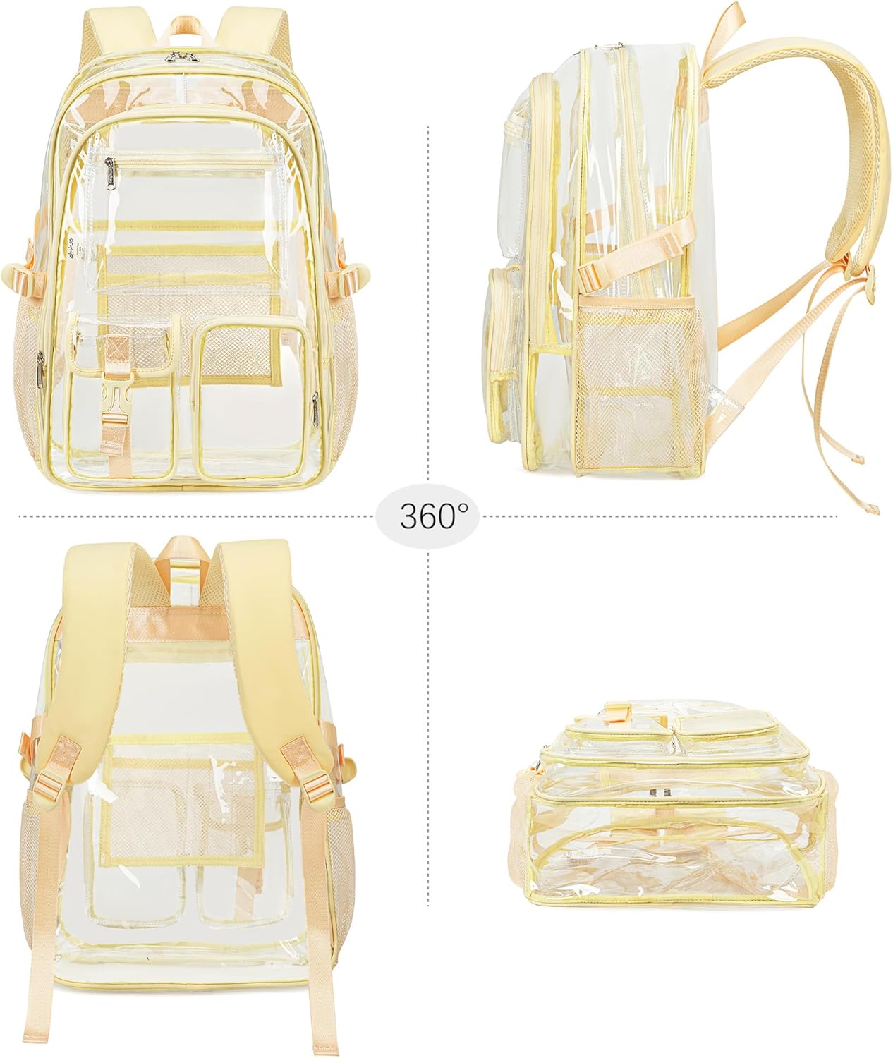 abshoo Large Clear Backpack For Girls Women School Bookbag Heavy Duty Transparent Backpack (Light Yellow) - Image 3