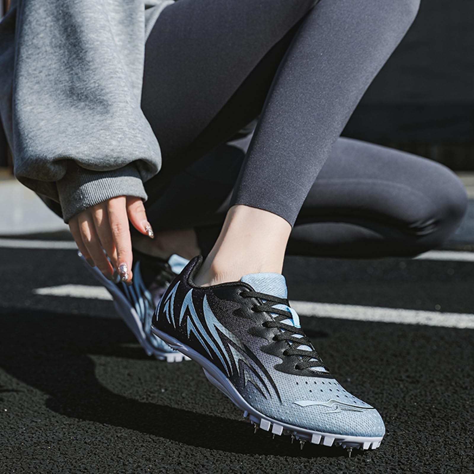 NGARY Zapatillas de Atletismo con 8 Clavos Hombre Zapatillas De Pista Y Campo Resistente Al Desgaste Antideslizantes para Sprint Running