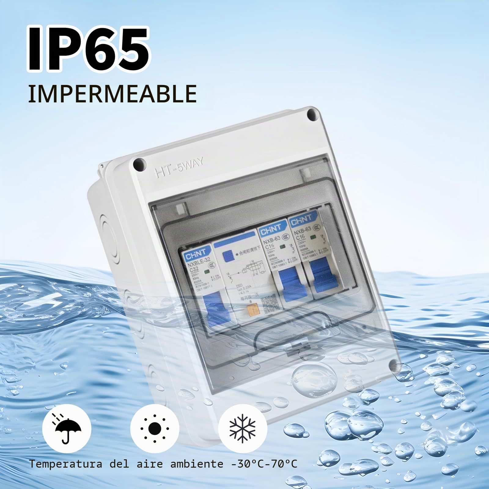 Caja de fusibles empotrada, distribuidor pequeño con interruptor fi, AC 32 A, IP65 resistente al agua, interruptor de separación AC 16 A+160 A para casa y oficina