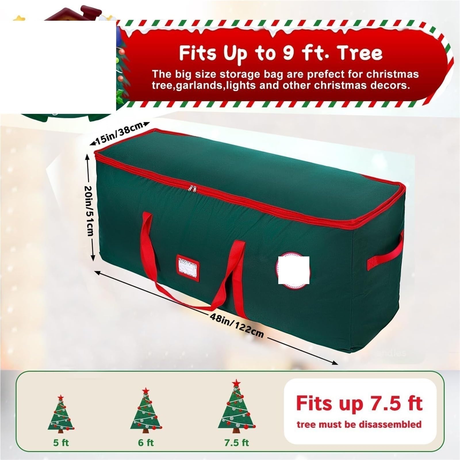 Tasche Weihnachtsbaum-Aufbewahrungstasche Mit Griffen, Glattem Doppelreißverschluss Und Etikettenkarte Weihnachtsbaum