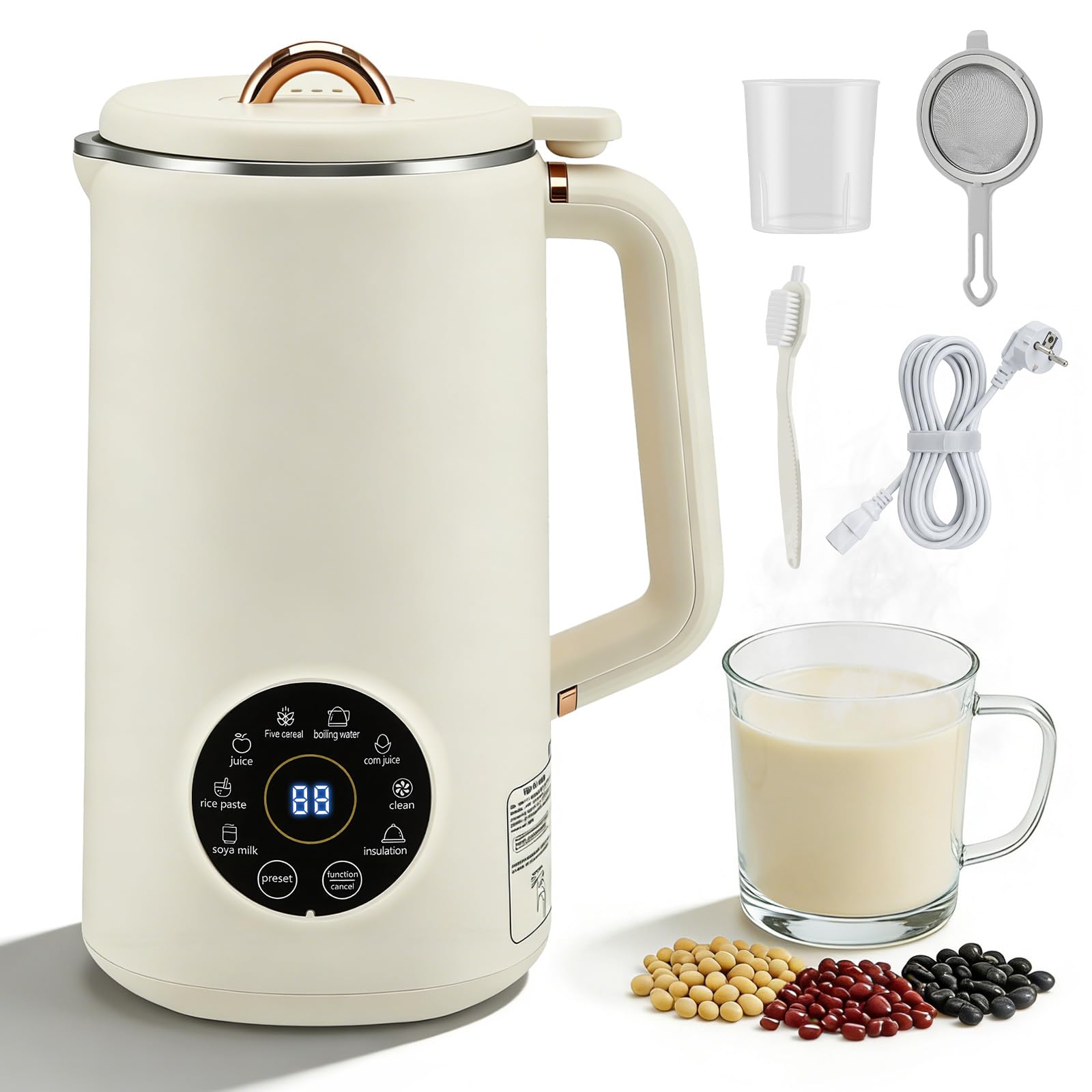 Máquina de Leche Vegetal 8 en 1, 1200 ml Máquina para Hacer Leche de Nueces y Soja con Mantenimiento Caliente y Autolimpieza, Máquina para Leche de Avena para Leche de Almendra/Avena Hecho en Casa