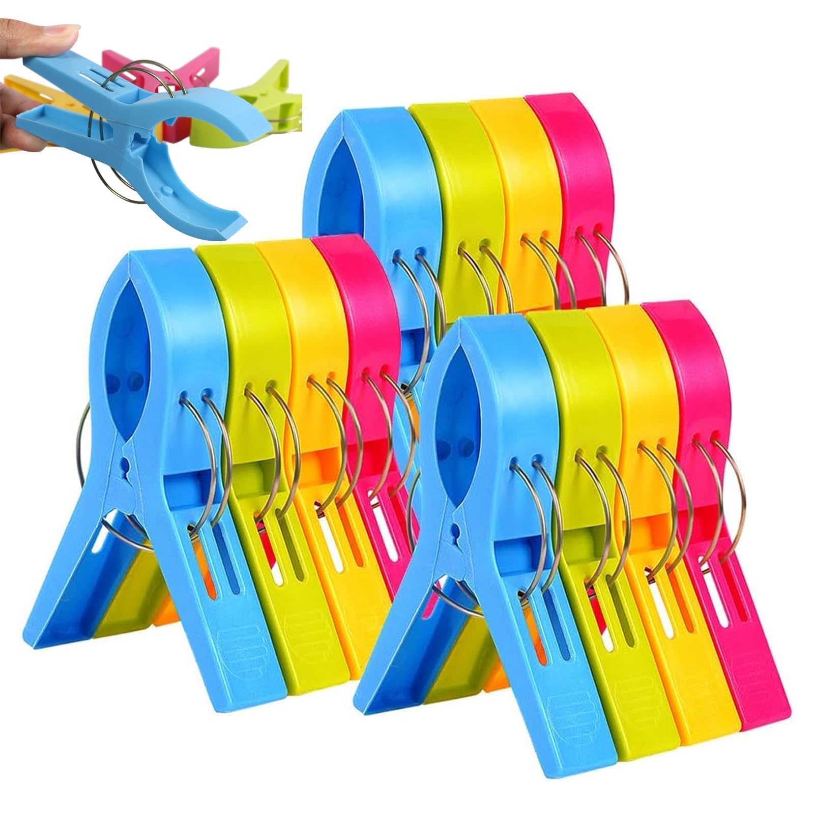 12 Pcs Beach Towel Clips, Colorful Sunbed Towel Clips, Laundry Clip Towel Pegs for Laundry Sunbed Pool Lounger Clothes, 4 Color