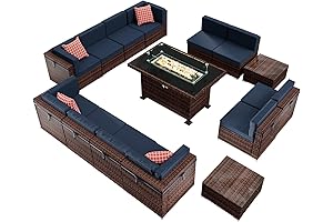Amopatio 15 Piece Outdoor Patio Furniture Set with Gas Fire Pit, Blue...
