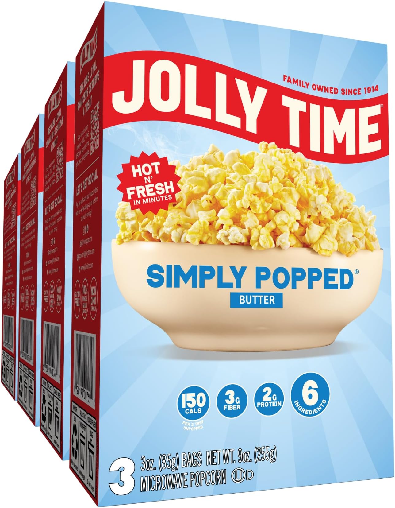 Simply Popped - Lightly Salted Microwave Popcorn, 3oz Sharing Bag, 3 Bags Per Carton (Simply Popped Butter, 3 Ounce (Pack of 12))