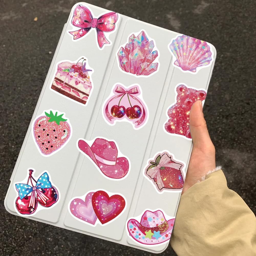 Cute Pink Aesthetic Flash Film Stickers for Women, 50PCS Cool Trendy Y2K Waterproof Stickers for Water Bottle,Laptop,Scrapbook, Funny Rose Pink Decals for Adults, Party Supplies image 5