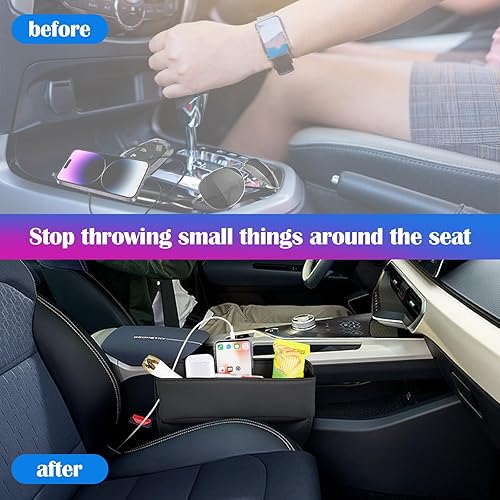 Miniatura 5 de Paquete de 2 rellenos de espacio para asiento de automóvil, caja de almacenamiento de cuero de alta calidad, organizador multifuncional para