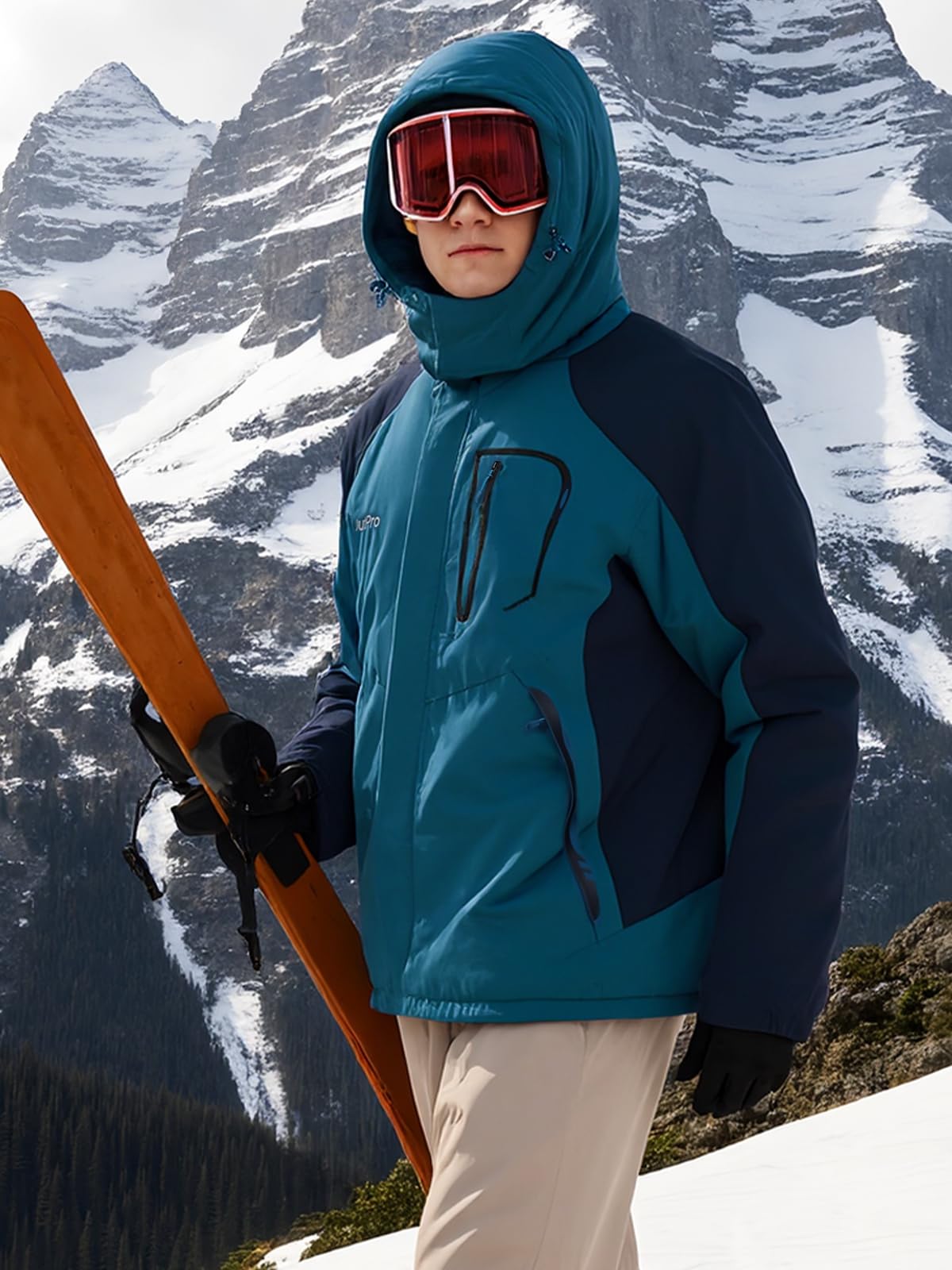 OutPro Herren Skijacke Wasserdicht Winter Schneemantel Winddicht Warm Fleecefutter Kapuzenparka Regenjacke