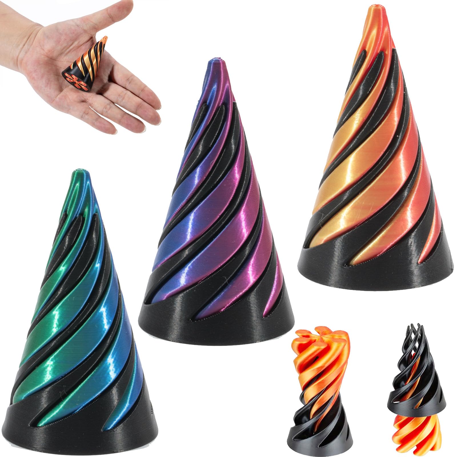 2024 Impossible Cone, 3D Printed Spiral Fidget Toys Spiral Cone Fidget Toy Impossible Pyramid Passthrough Sculpture, Mini Cones Pass Through Pyramid Fidget Toy Mini Stress Relief Desk Toy (Black)