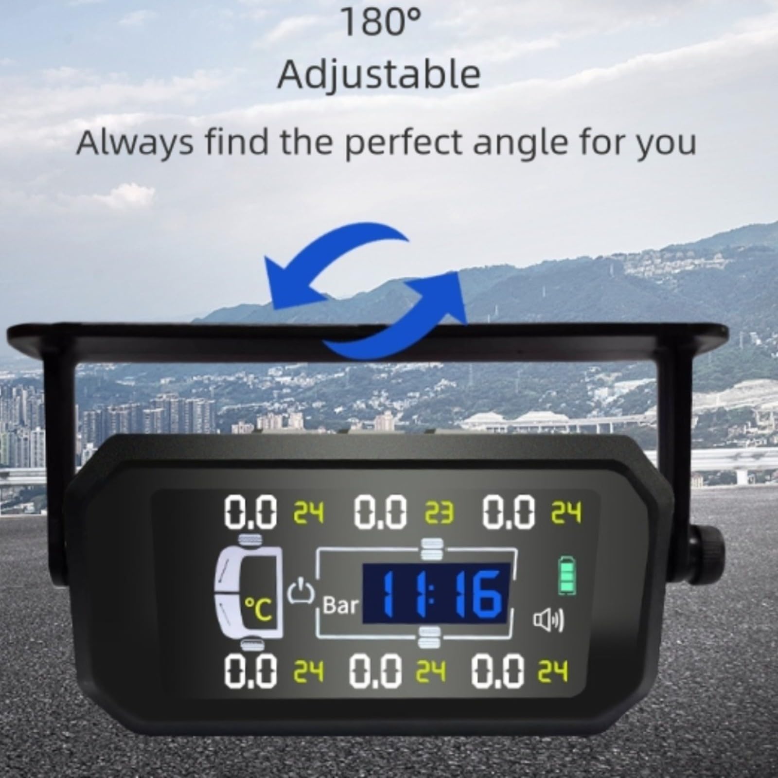 Reifendruckkontrollsystem mit 6 Sensoren für Wohnmobil, LKW, Anhänger, TPMS mit hellem LCD-Display, 0–15 Bar Genauigkeit, Allwetter-Außenreifen
