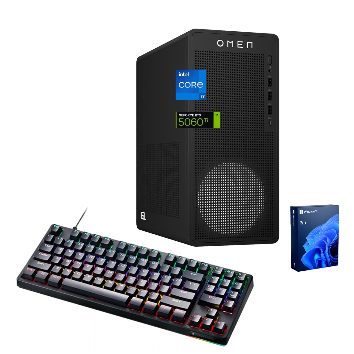HP OMEN 16L TG03 RTX 5060 Ti Pro Gaming Desktop, Intel Core i7-14700F, 32GB RAM, 1TB SSD, Wi-Fi 6, Workstation for Music Production and Editing,