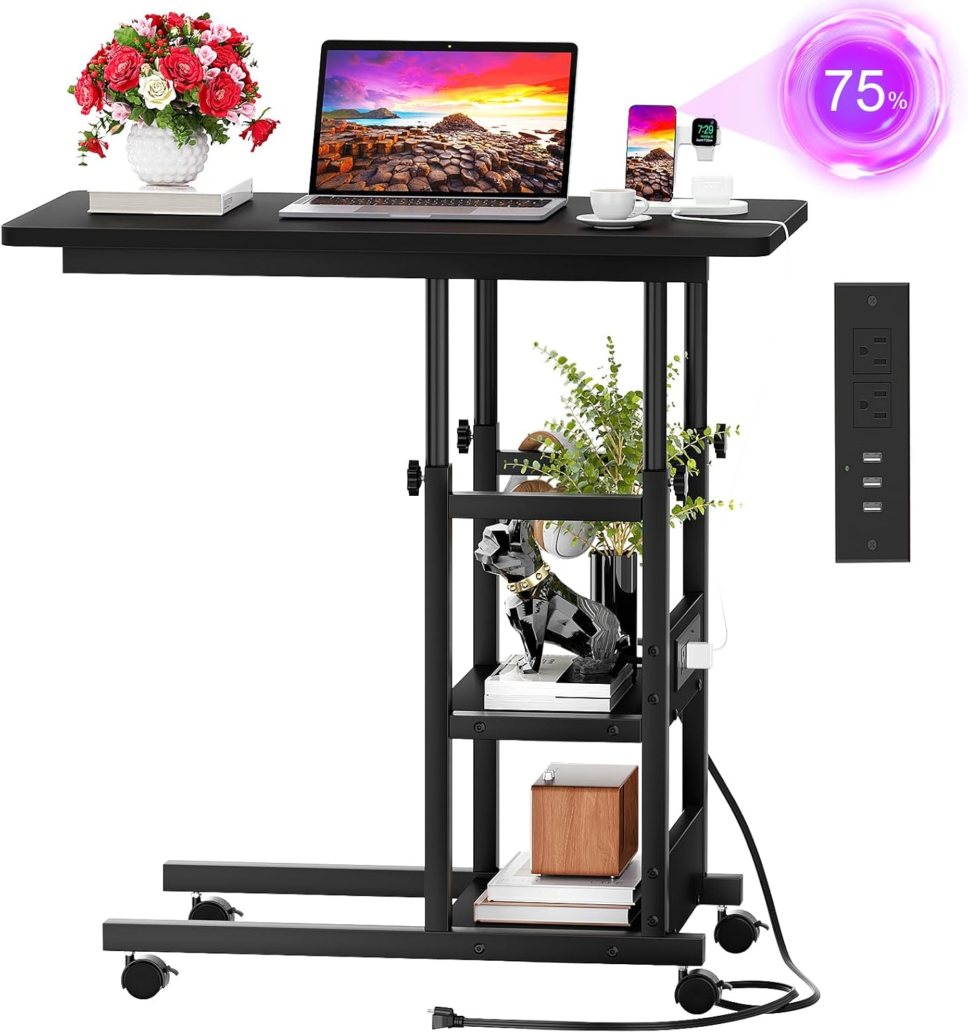 Cyclysio Height Adjustable CShaped End Table with Charging Station