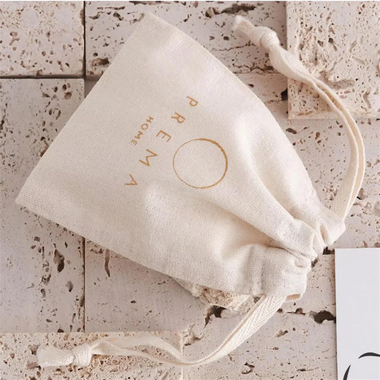 Sachets Cadeau en Mousseline de Coton Sacs cadeaux en coton, pochettes avec Logo de maquillage, bijoux, bougies parfum, emballage sous-vêtements, sac anti-poussière(100 Logo bag,10x15cm)