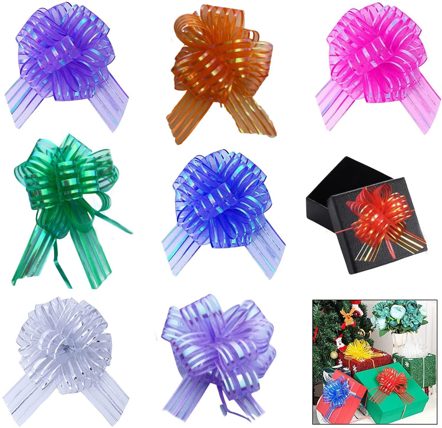 Pannu Design 50mm Large Organza Pull Bows Ribbon Flower Gift Wrapping Hamper Birthday Wedding Present Decoration Party Celebration (20pcs Pack)