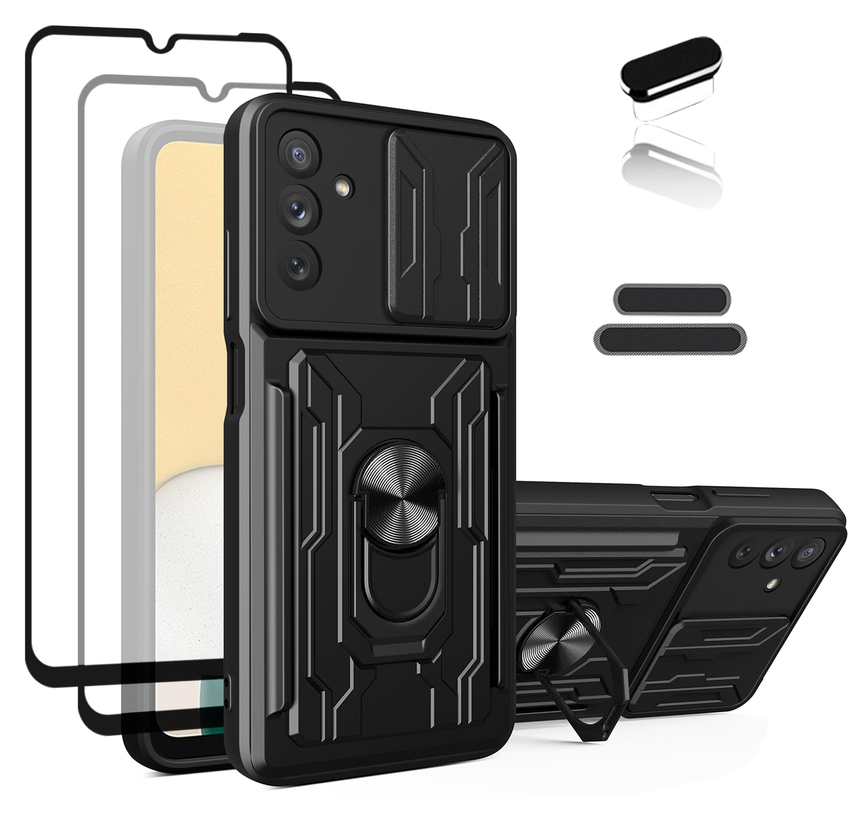 LMDAMZ Wallet Case for Galaxy A13(5G), Credit Card Slot Sliding Door Hide Portable Design, Heavy Duty Double Layer Cushioned Rubber Bumper Protection