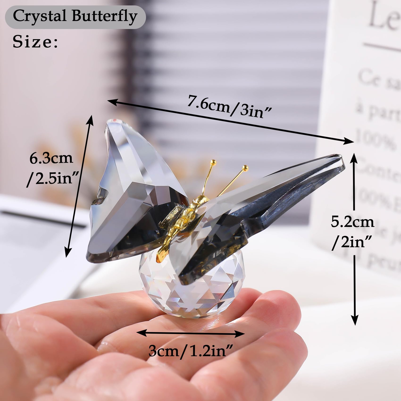 Movdyka Crystal Butterfly Decor Figurines for Mom Women, Grey Glass Butterfly Craft Desk Office Dcorations Table Centerpieces, Animal Ornaments Paperweight - Image 3