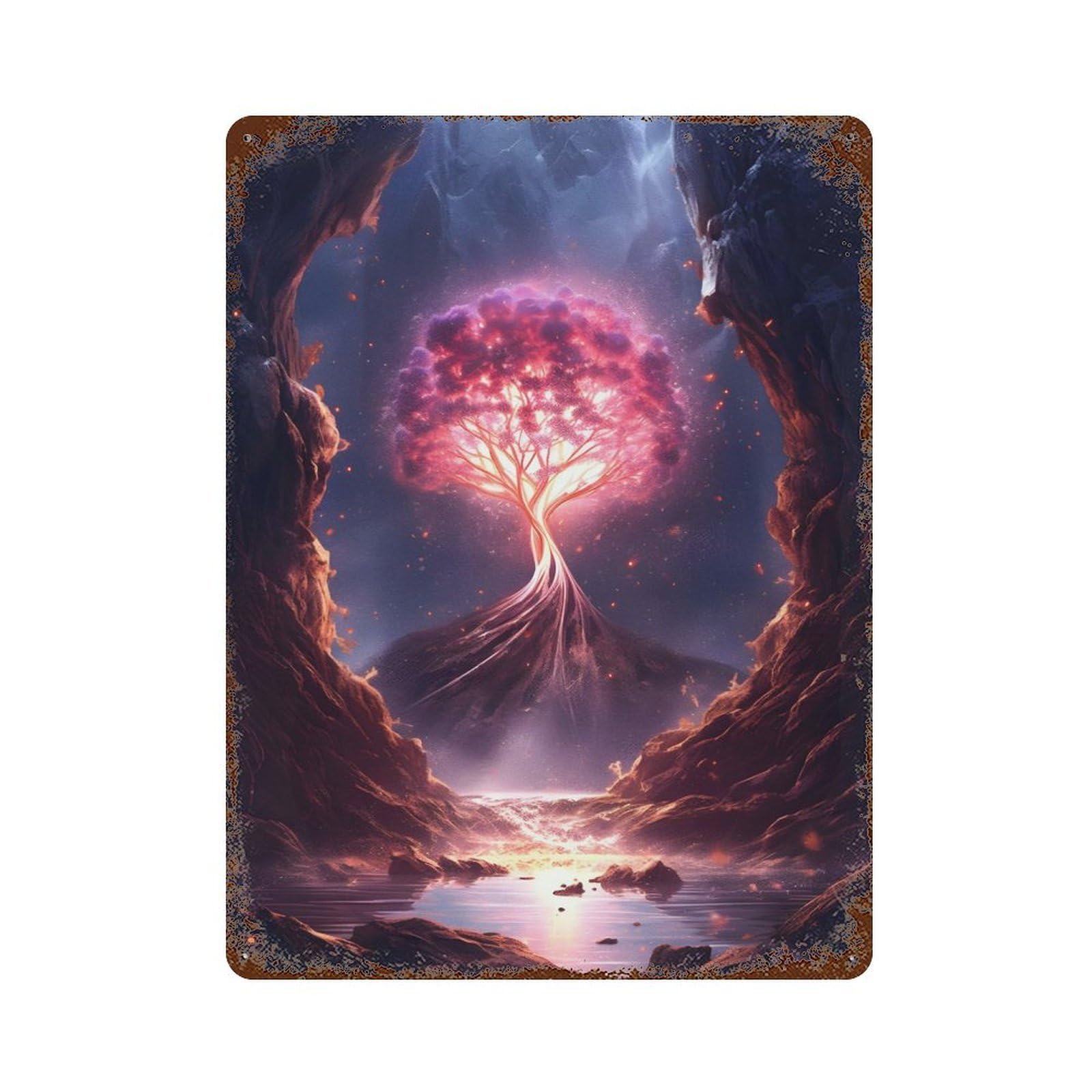 Mystical Tree Aged Metal Wall Plaque 15.7"x11.8", Industrial Home Decor for Pub, Kitchen And Man Cave Decor