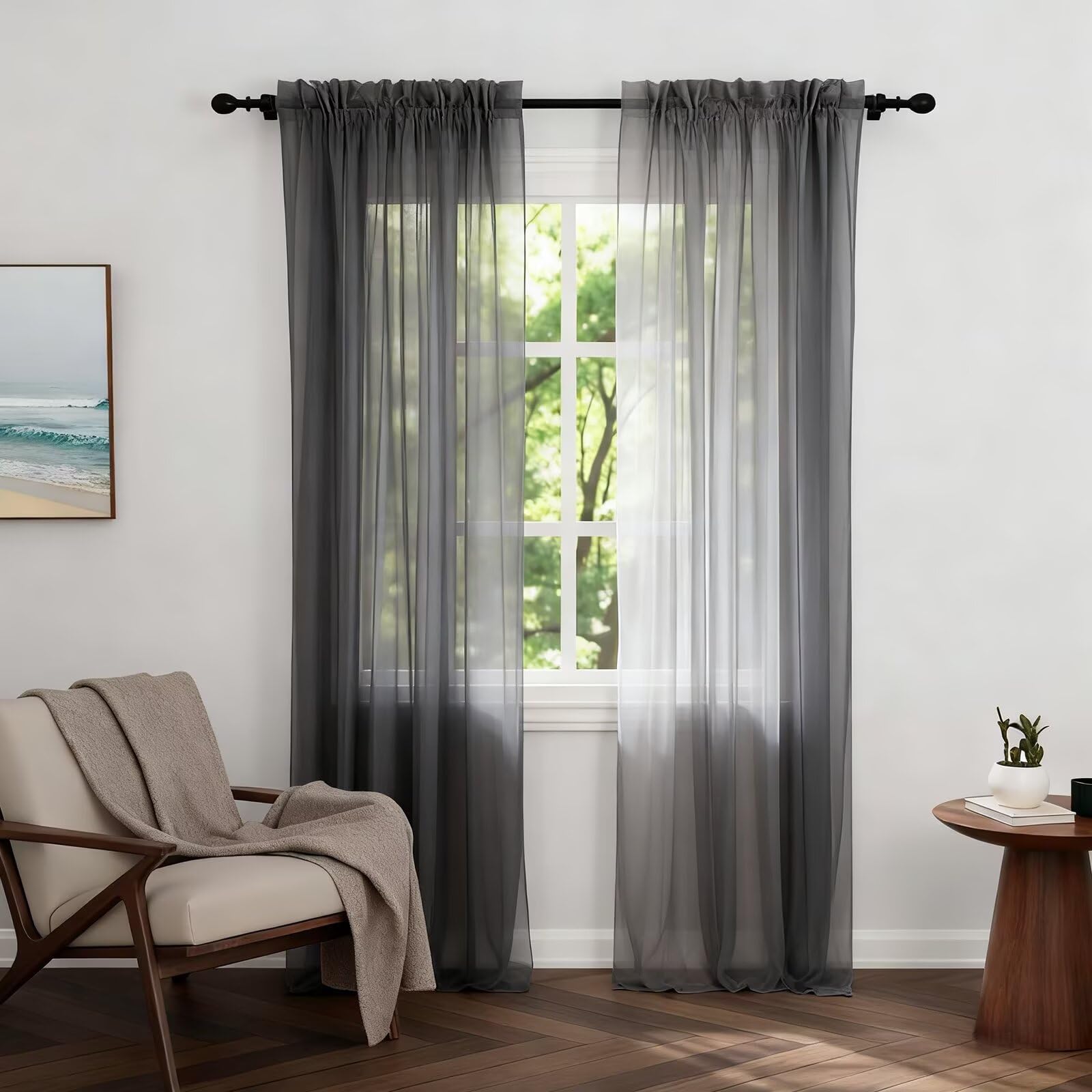Zdada Net Curtains for Windows 108 Drop, Darkgray Slot Top Voile Curtains, Semi Transparent Sheer Curtain Net Curtain Panel for Living Room Kitcken W60xL108 Inch,2 Panels