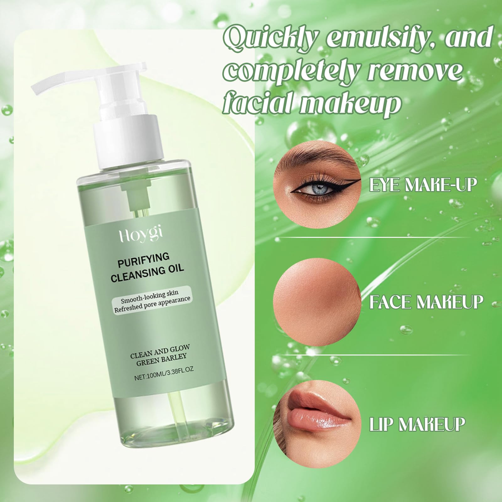 Olejek do czyszczenia Deep Clean & Glow, łagodny makijaż pszeniczny, oczyszczający twarz, olejek do demakijażu, olejek do czyszczenia twarzy, zielony zioła, nadaje się do wszystkich rodzajów skóry