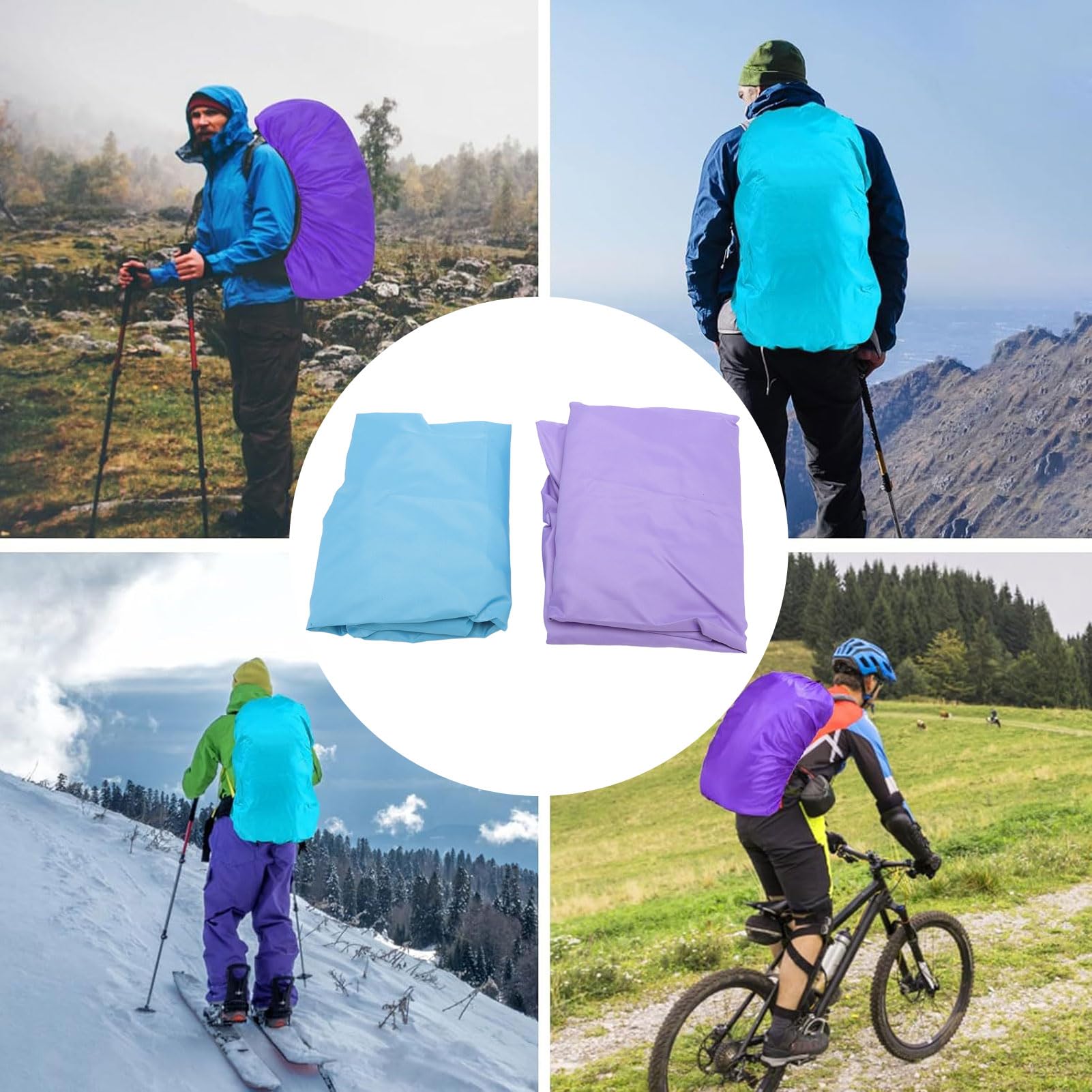 Depisuta Backpack Rain Cover, 2pcs 35L Water Proof Backpack Cover Lightweight Bag Rain Cover Multifunctional Rainproof Protector with 2pcs Zippered Storage Bags for Hiking Camping